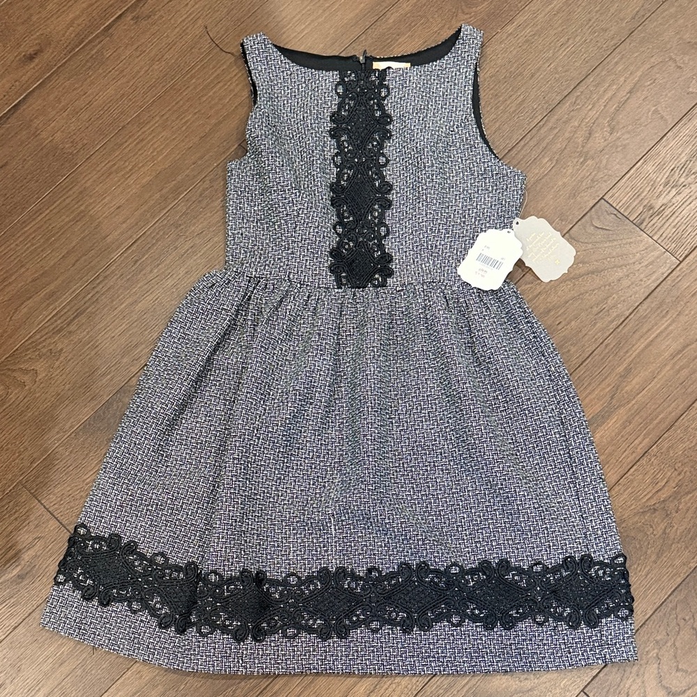Altar'd State Black and Gray Sleeveless Lace-Trim Mini Dress - Picture 2 of 7